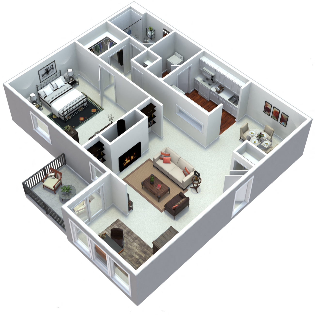 Floor plan for 1 bed, 1 bath, 933 sqft